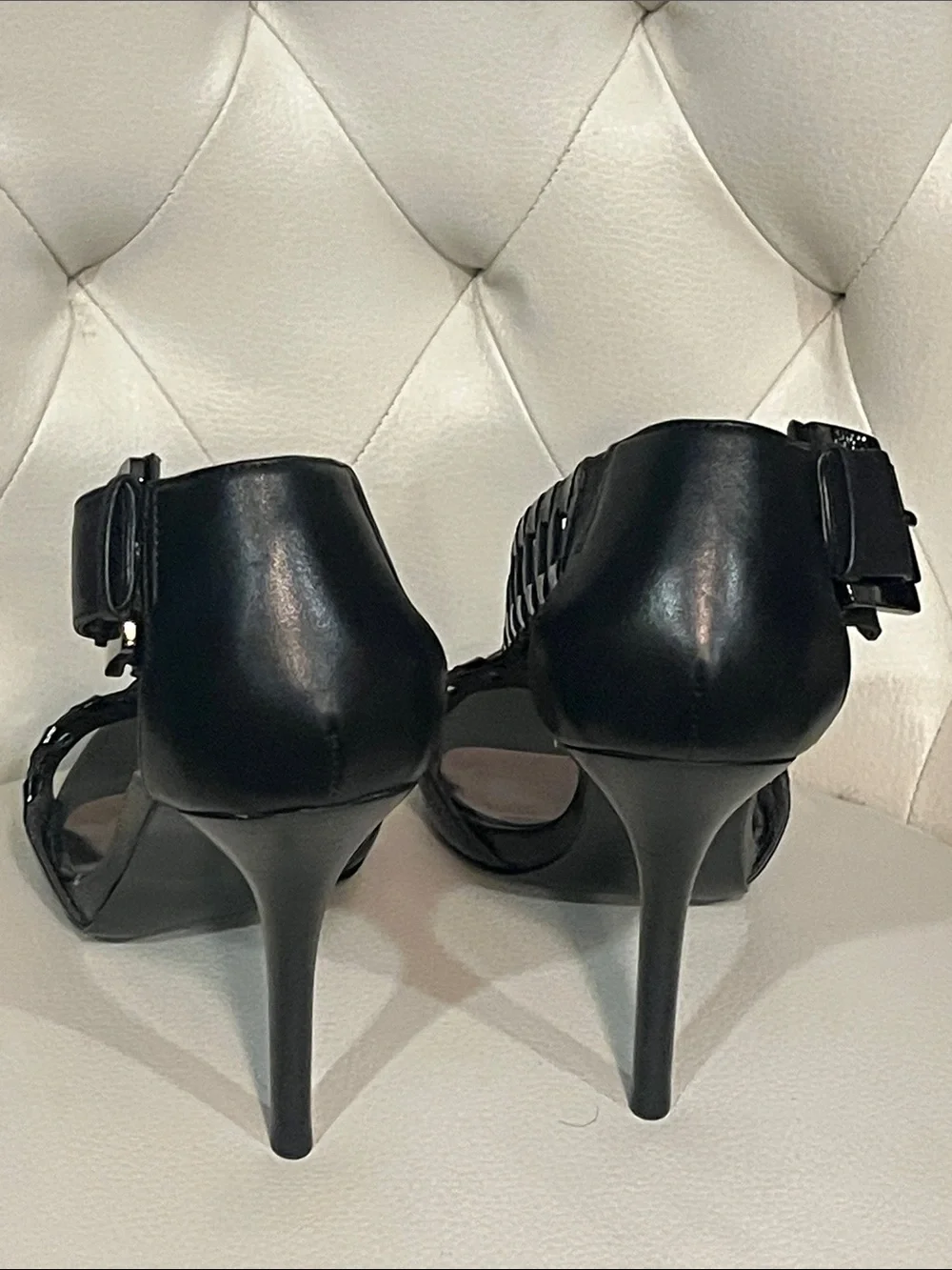 Guess by Marciano Glossy Black Leather Strappy Stiletto Sandals 8.5